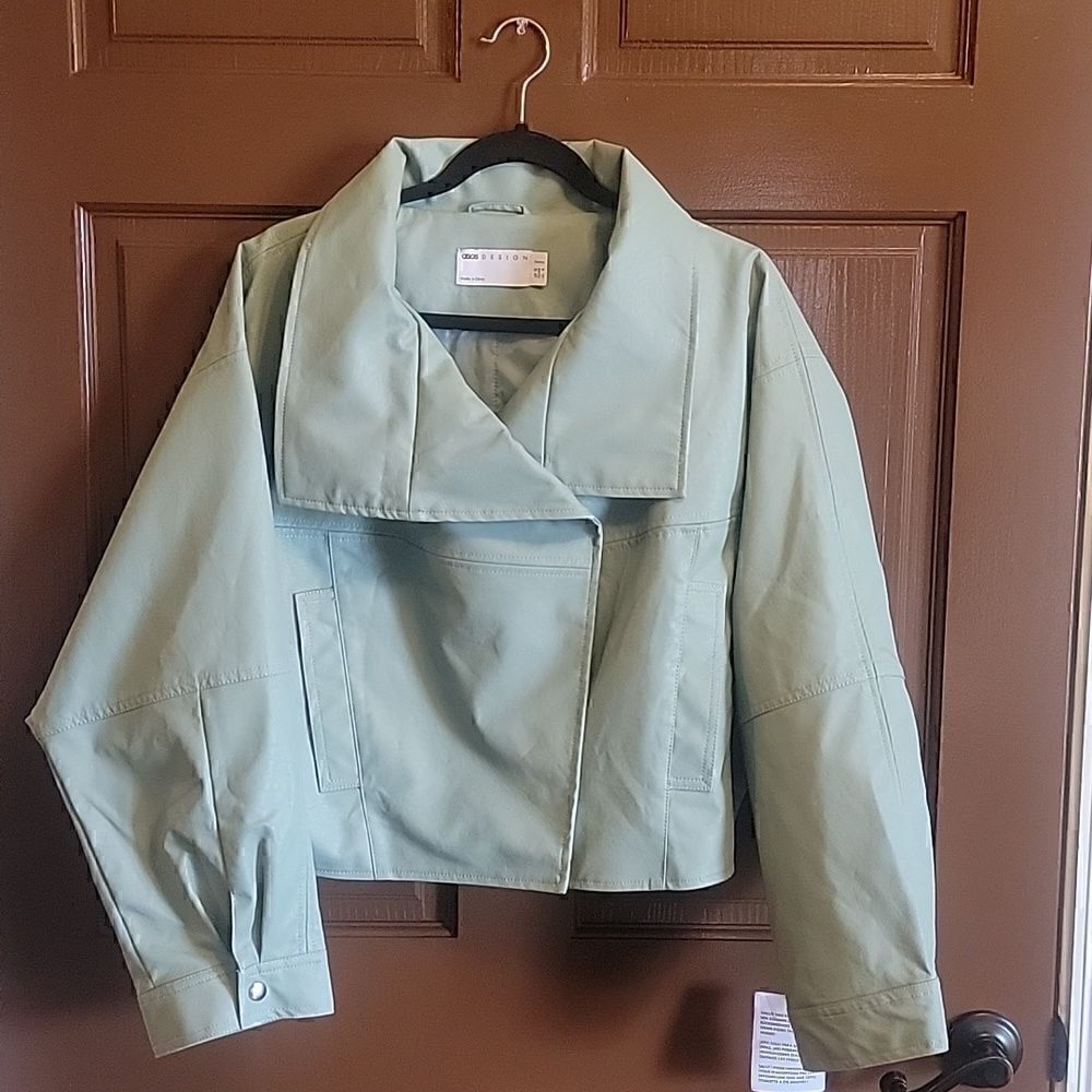 asos- faux leather light green jac ket. Size 8. NWT.